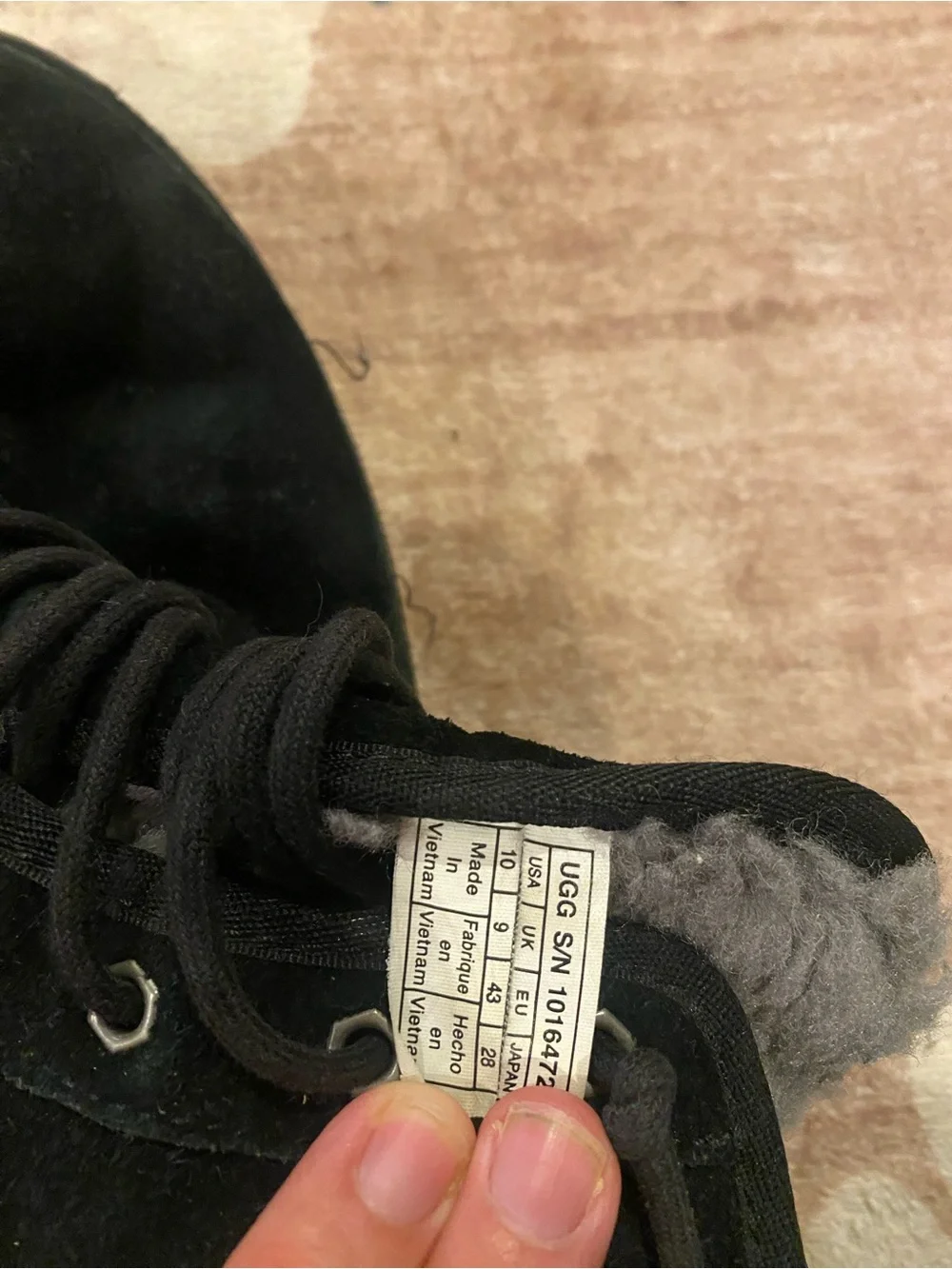 UGG Women's Black Suede Lace-Up Winter Boots with Shearling Trim
